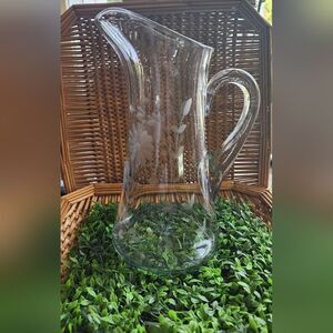 Vintage Etched Floral Pitcher Large
